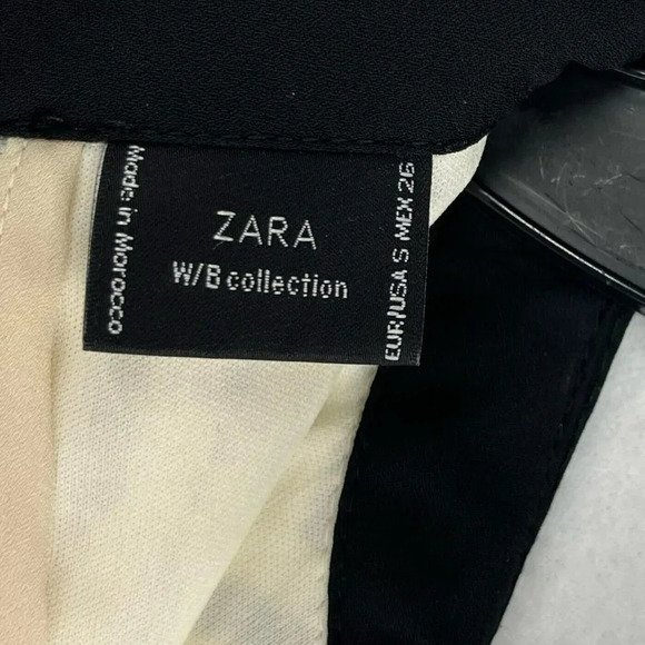 Zara Shift Dress Sz Small Beige Black Collar Short Sleeve High Neck Lace Lined - Picture 11 of 14